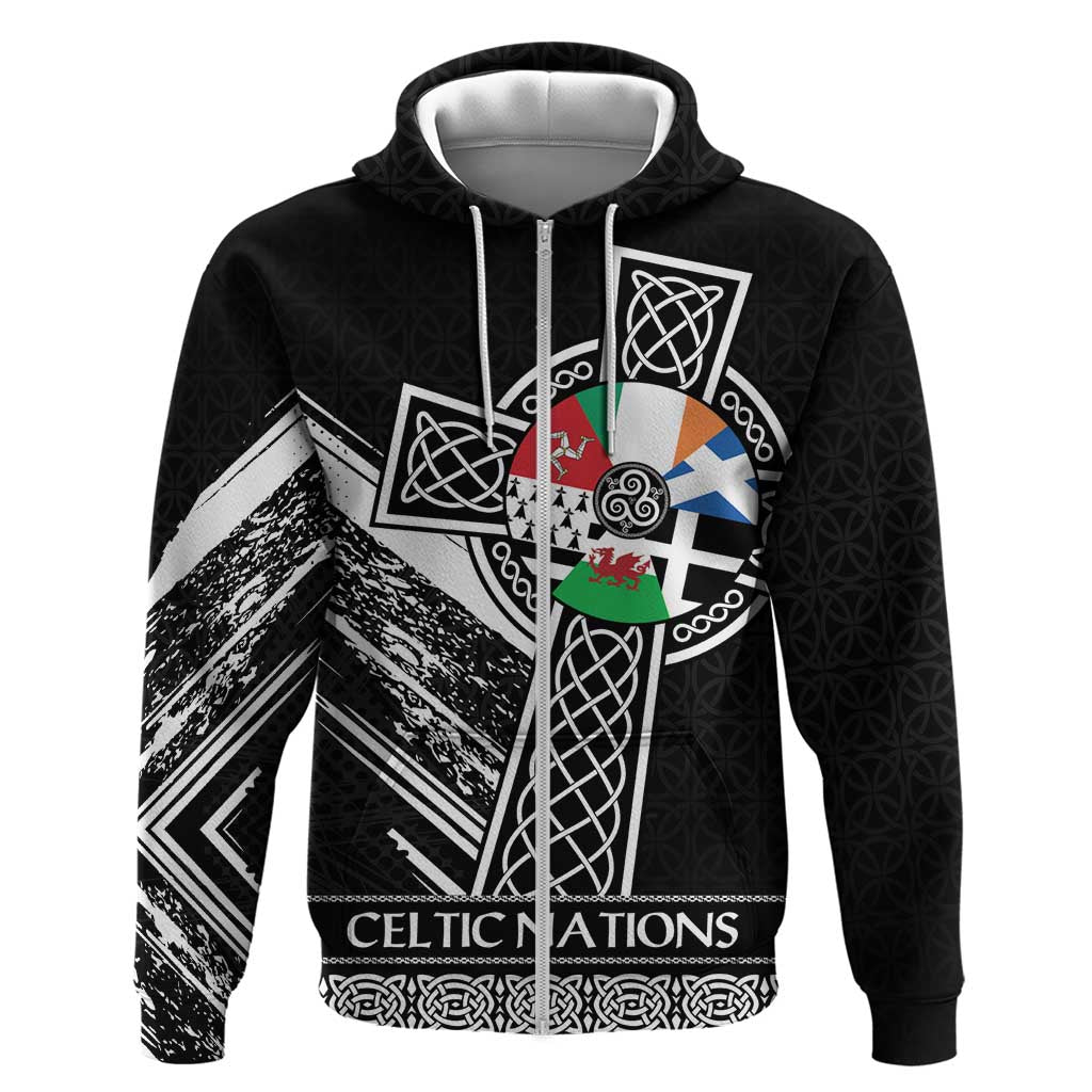 Cross Celtic Nations Zip Hoodie Six Celtic Countries Grunge Style