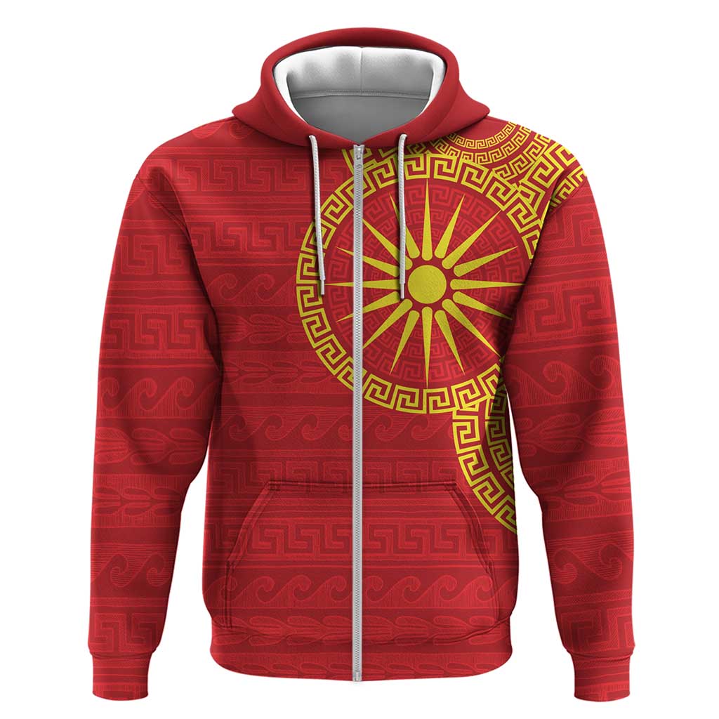 Vergina Sun Macedonia Zip Hoodie Greek Pattern Red