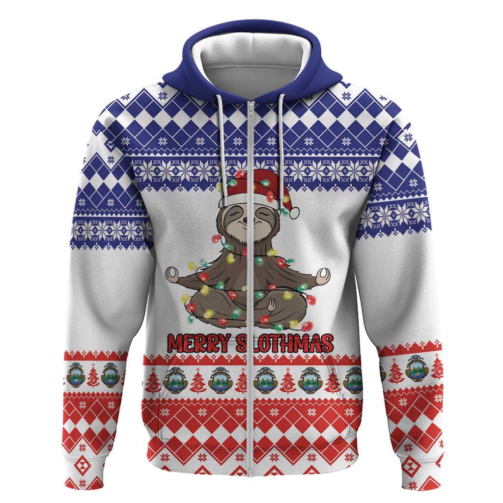 Costa Rica Christmas Zip Hoodie Merry Slothmas