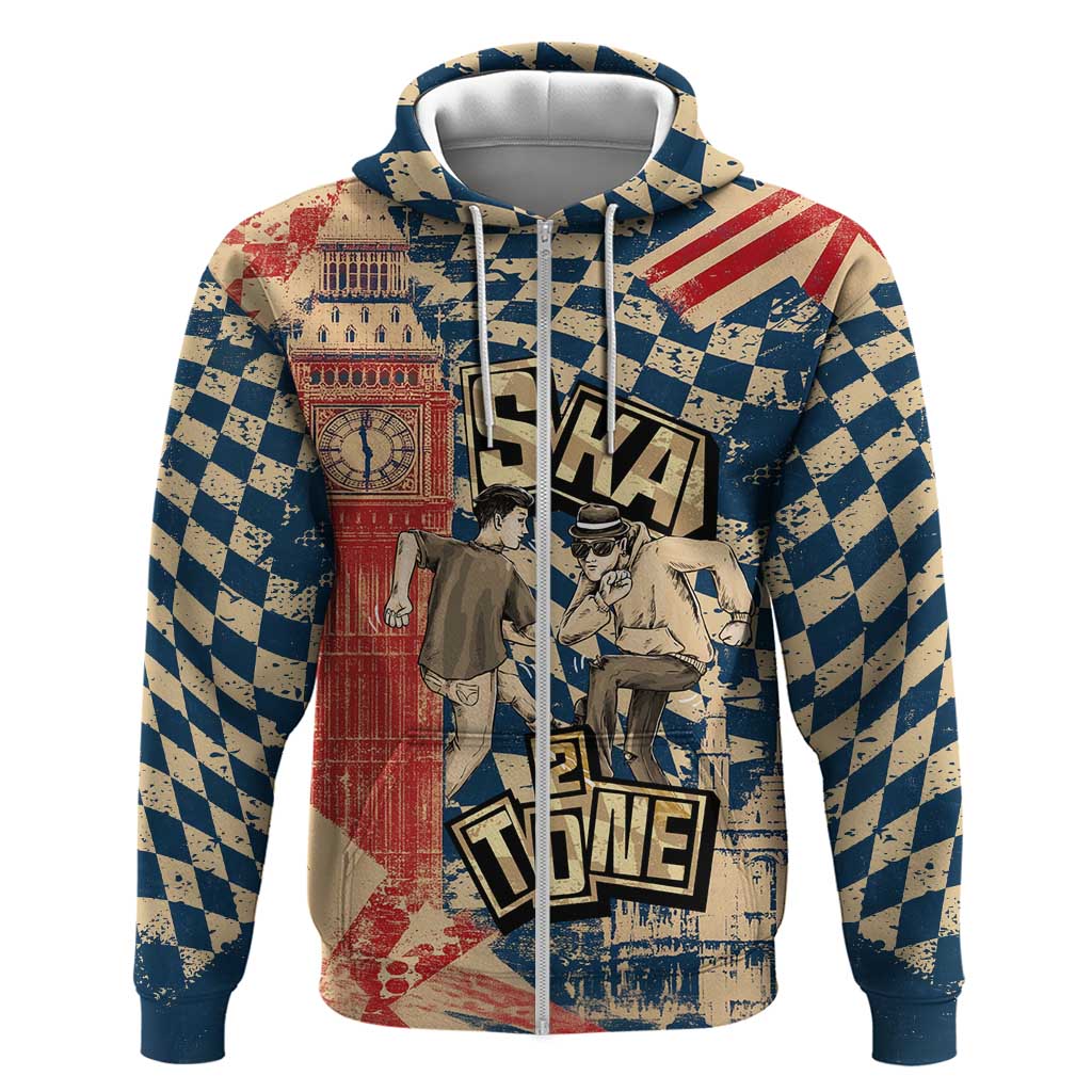 Ska 2 Tone Zip Hoodie Big Ben Dance Two Tone Blue Checkerboard