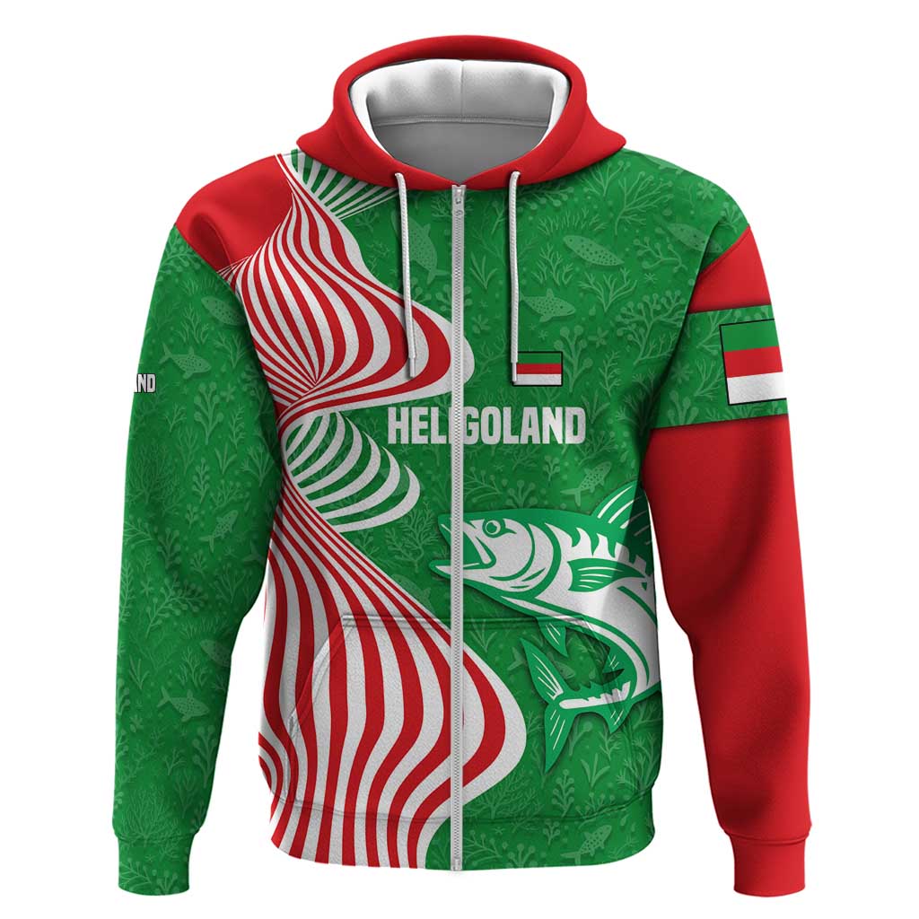 Germany Heligoland Zip Hoodie With Fish Illustration And Red Green Wave