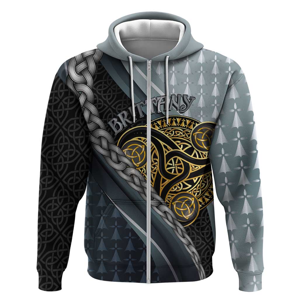 Brittany Triskele Celtic Zip Hoodie Silver And Gold Sporty Style