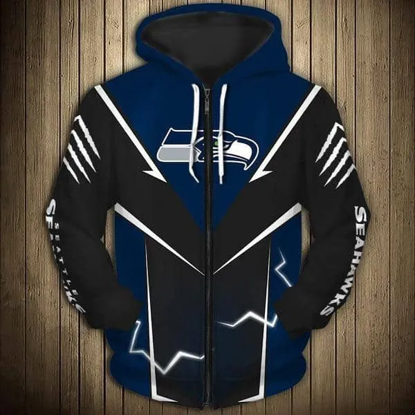 Seattle Seahawks All Over Print Hoodie Zip Up Hoodie For Sport Fans