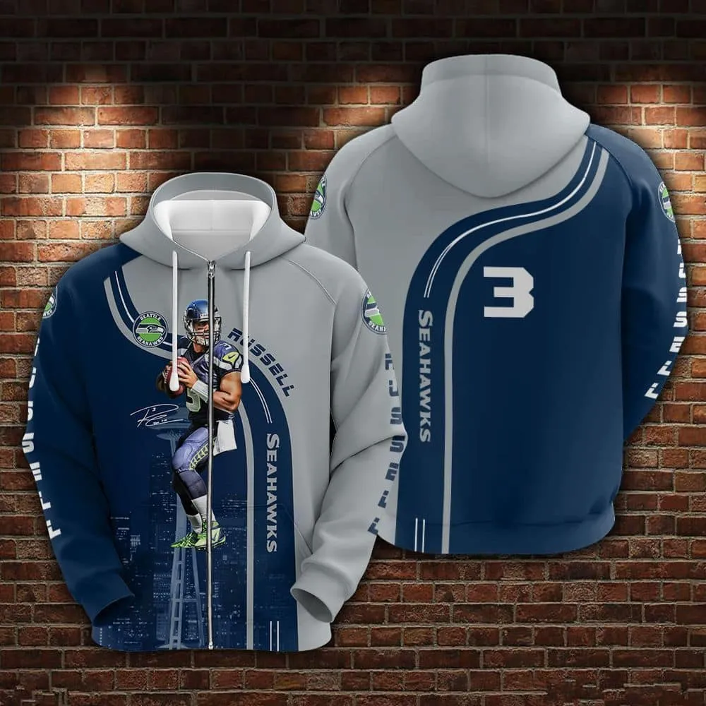 Russell Wilson Seattle Seahawks Limited All Over Print Hoodie Zip Up Hoodie
