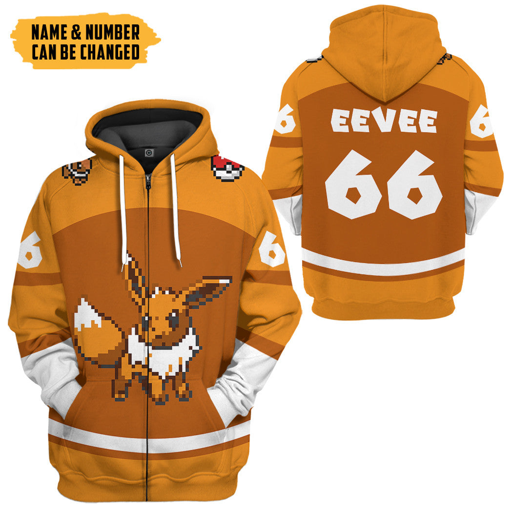 Pokemon Eevee Custom Name Number Sport Zip Up Hoodie