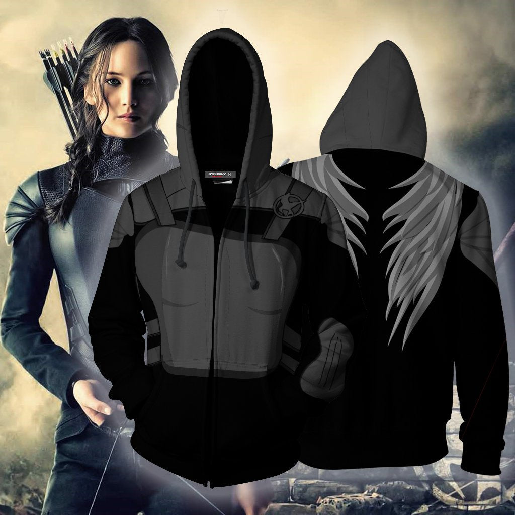 The Hunger Games Mockingjay Katniss Everdeen Black Cosplay Zip Up Hoodie Jacket