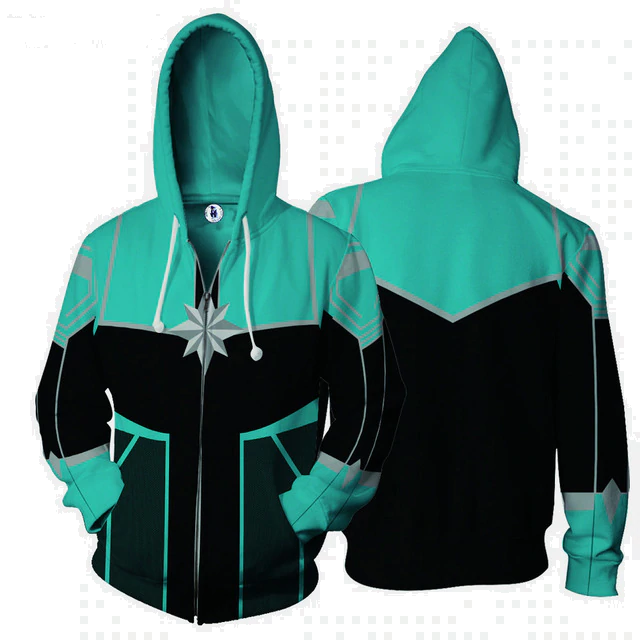 Captain Marvel Battle Suit Cosplay Zip Up Hoodie Jacket