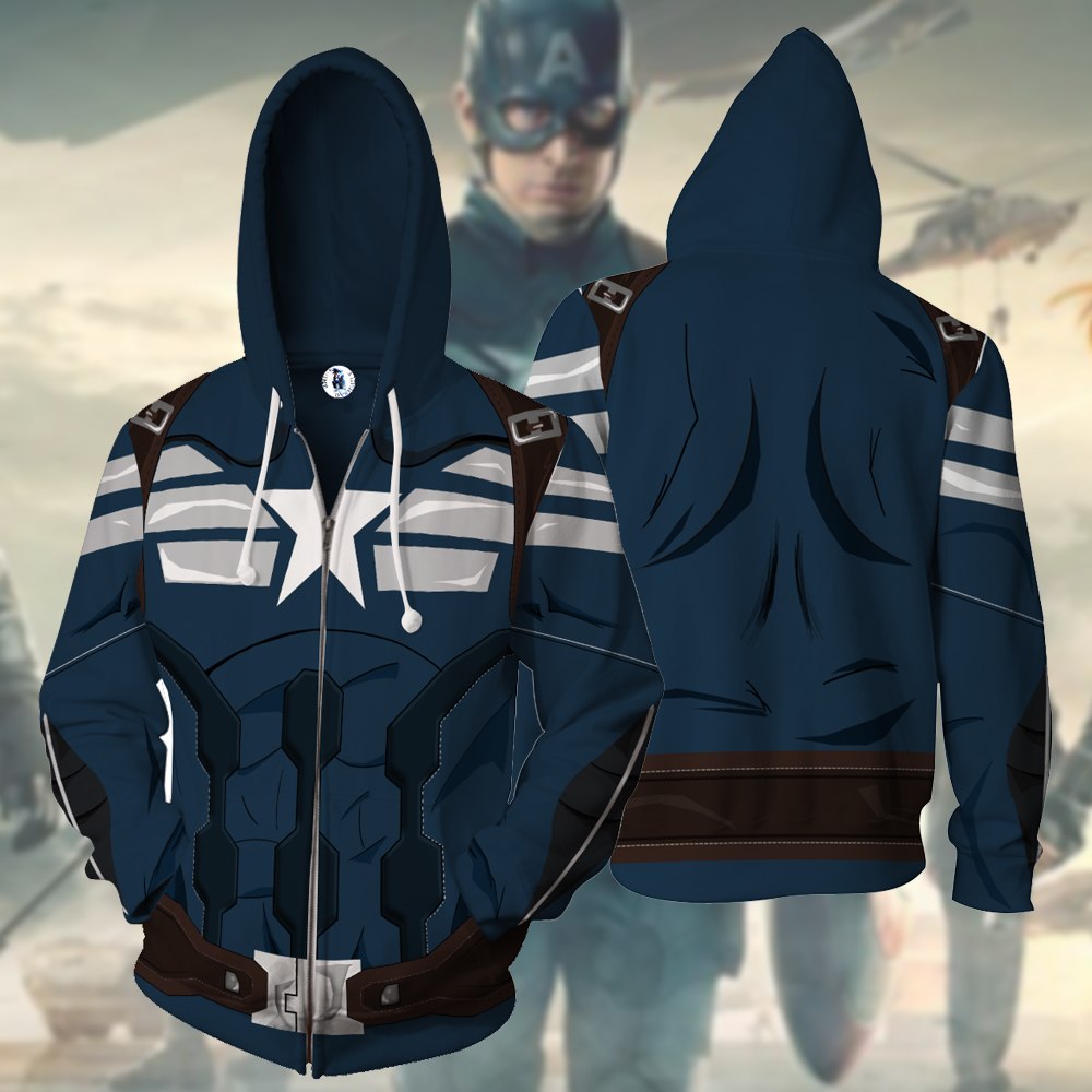 Captain America'S Uniform Cosplay Zip Up Hoodie Jacket