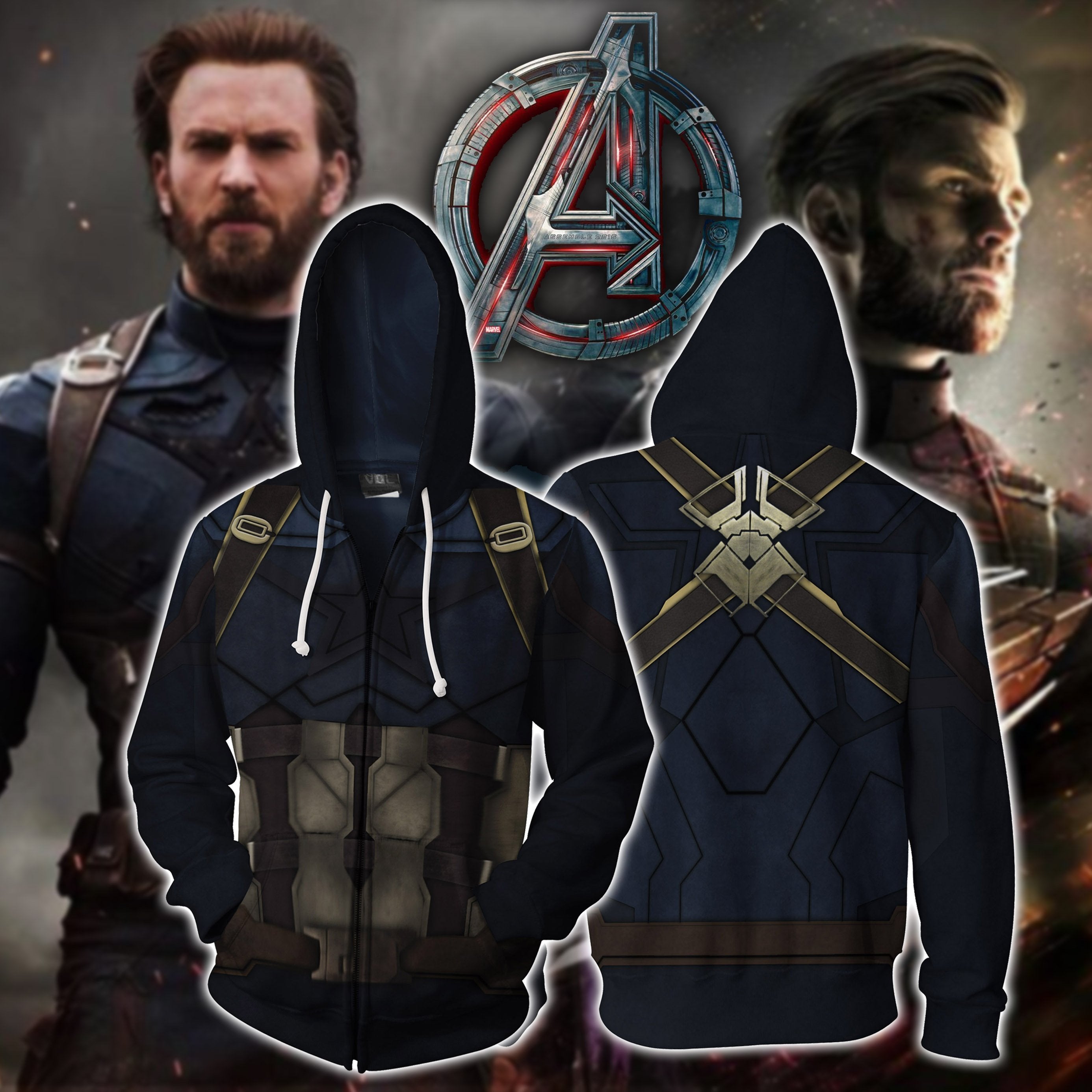 Captain America Cosplay Zip Up Hoodie Jacket For Men Women
