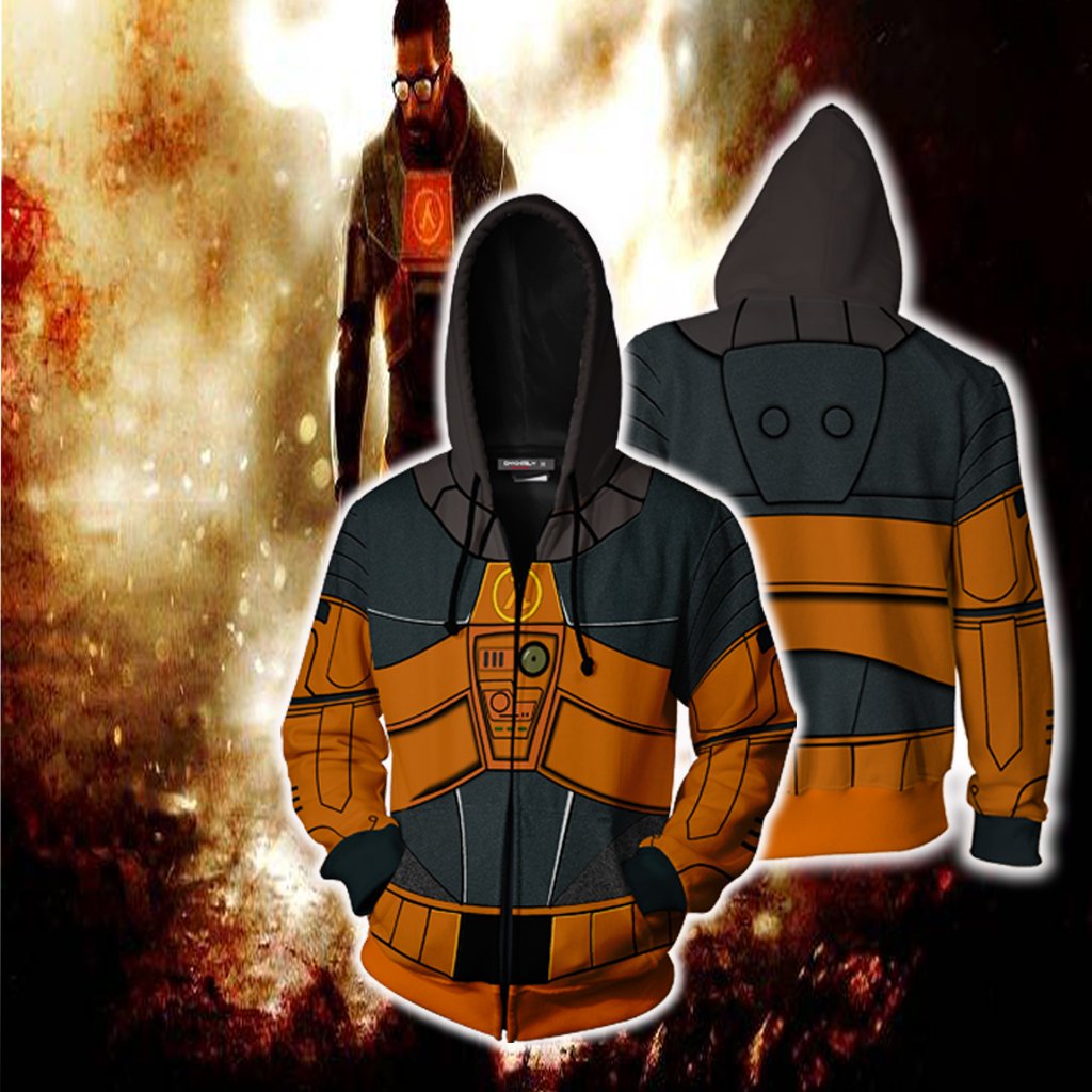 Half-Life Gordon Freeman Cosplay Zip Up Hoodie Jacket Joggers