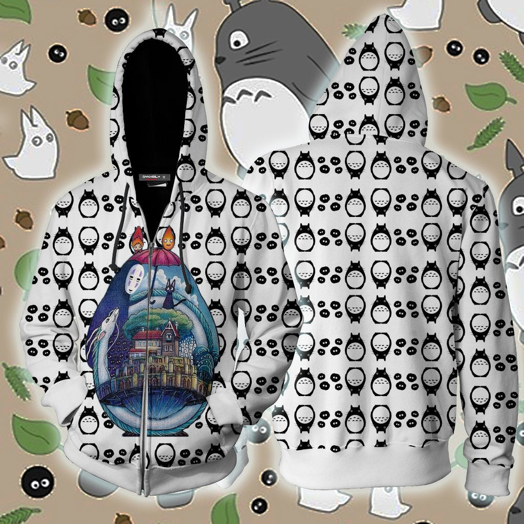 Ghibli Studio Spirited Away Characters Seamless New Look Zip Up Hoodie