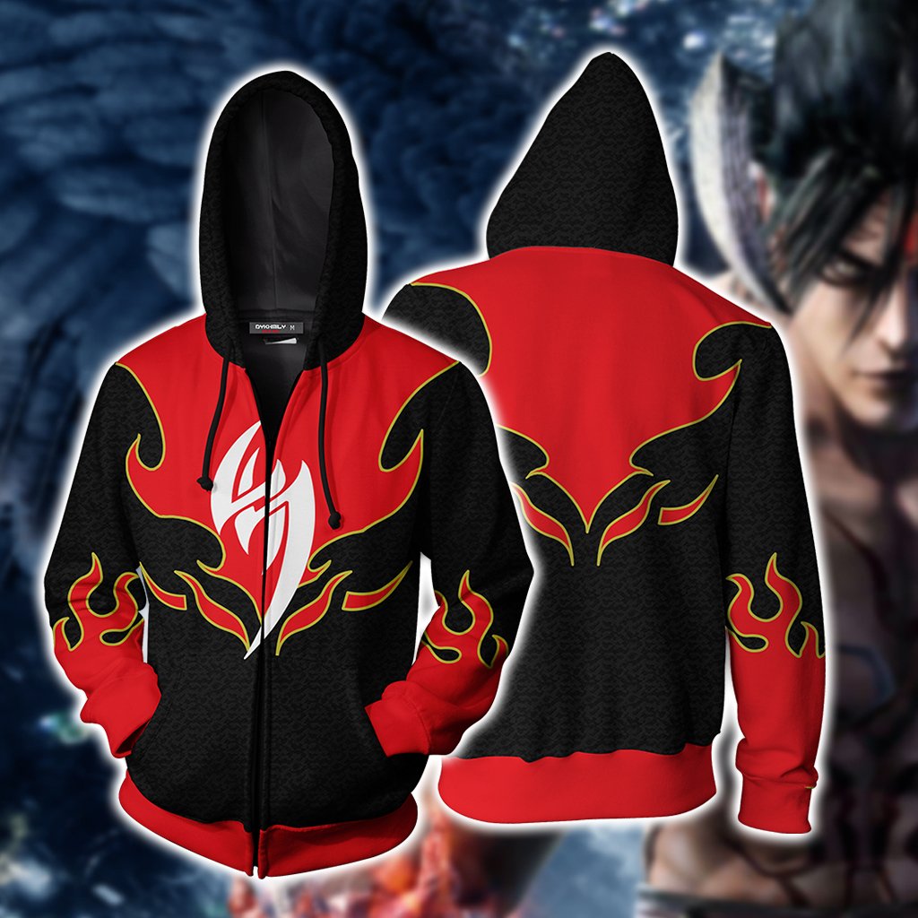 Tekken Jin Kazama Red Flame Cosplay Zip Up Hoodie Jacket