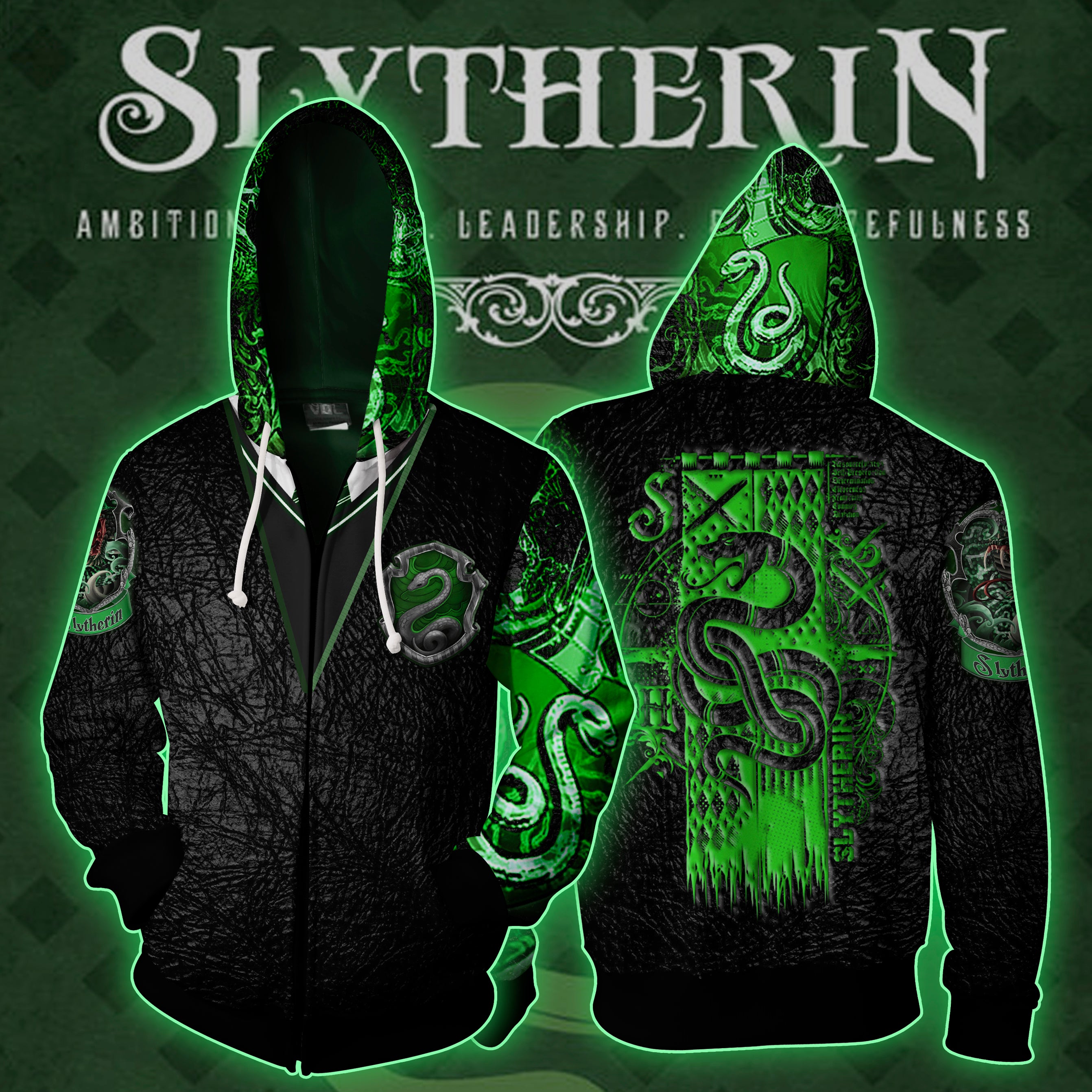 Slytherin House Harry Potter New Zip Up Hoodie