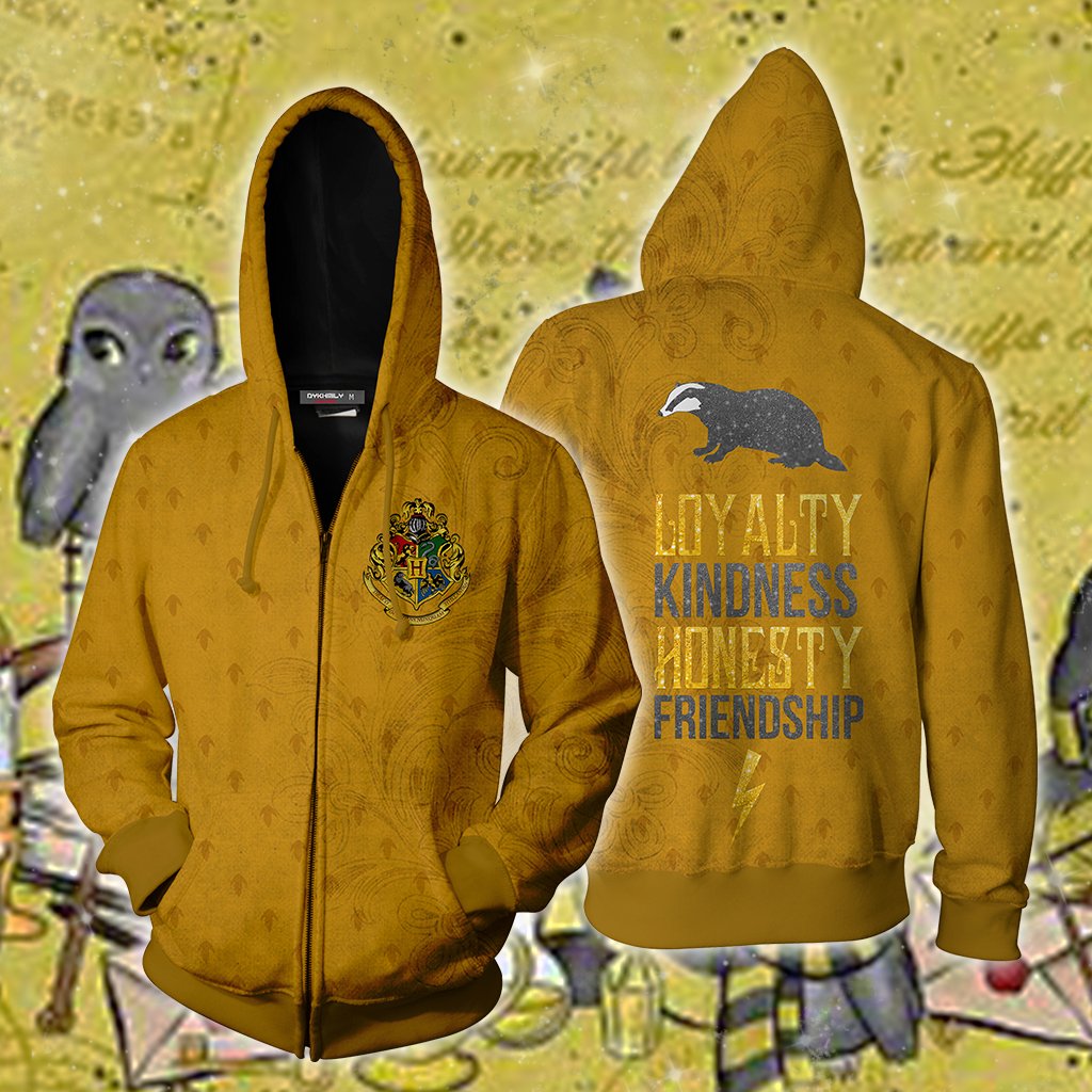 Loyalty Kindness Honesty Friendship Hufflepuff Harry Potter Zip Up Hoodie