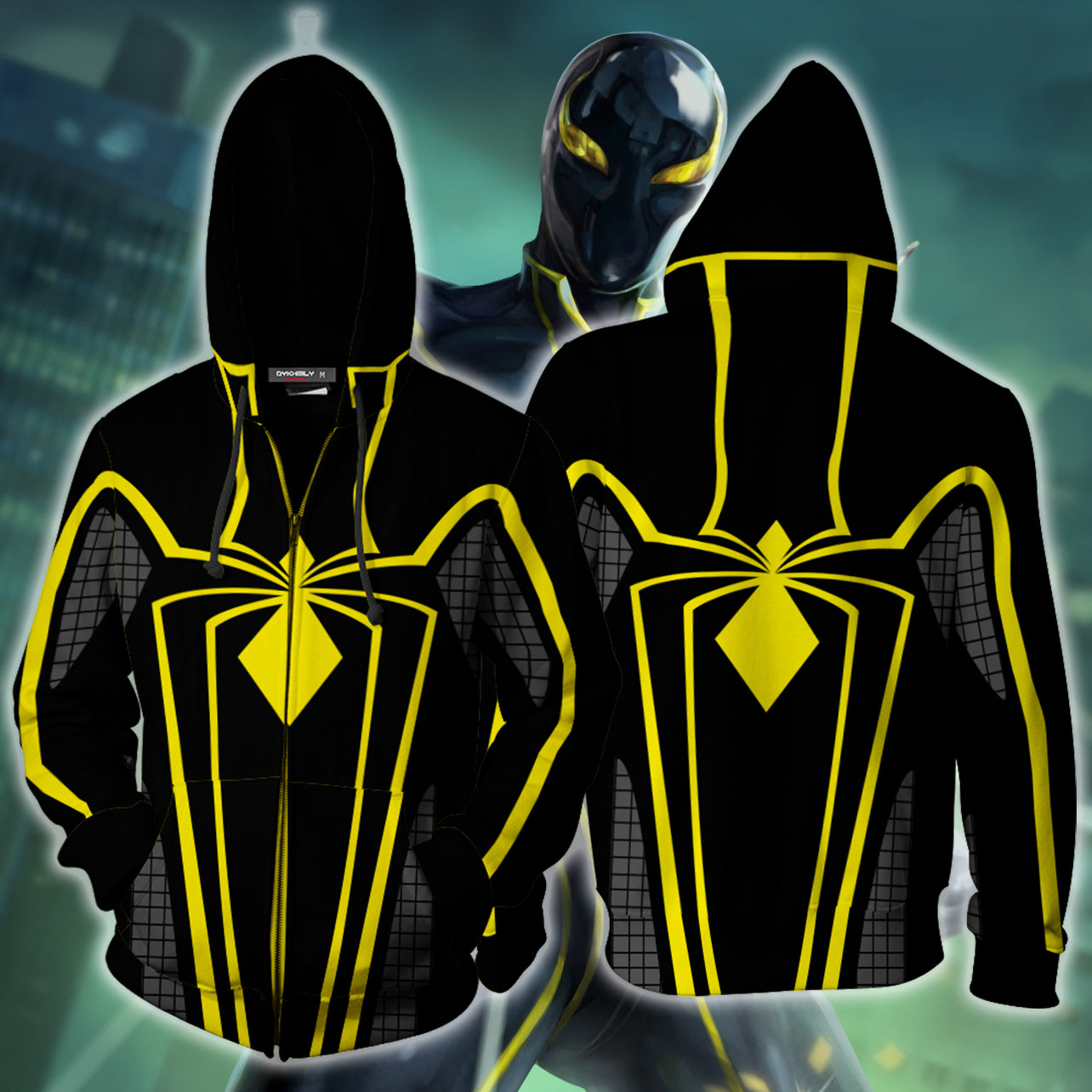 Golden Spiderman Suit Zip Up Hoodie Jacket