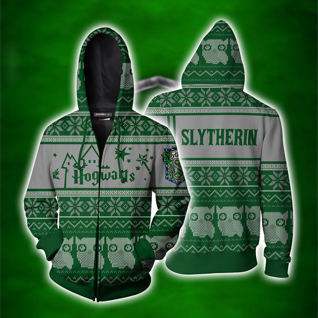 Slytherin Harry Potter Ugly Christmas Zip Up Hoodie
