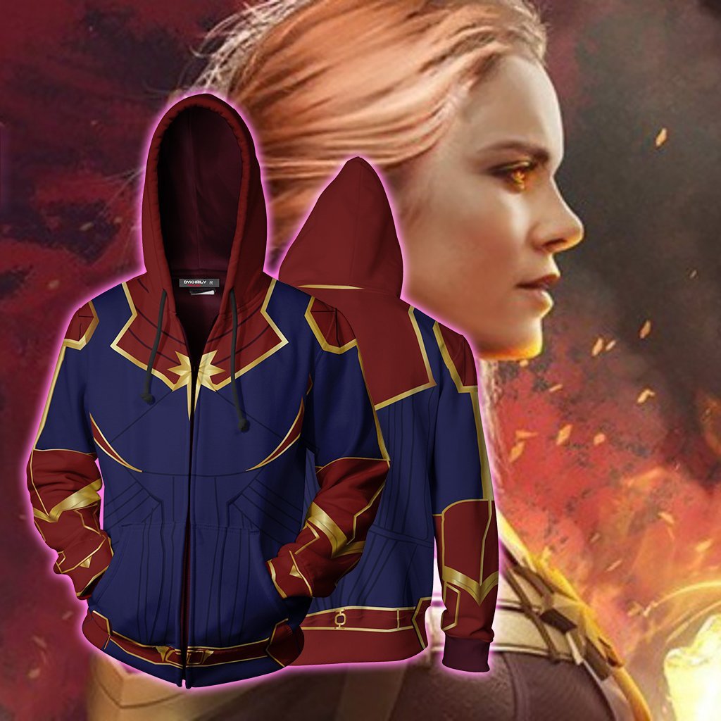 Captain Marvel Cosplay Zip Up Hoodie Jacket