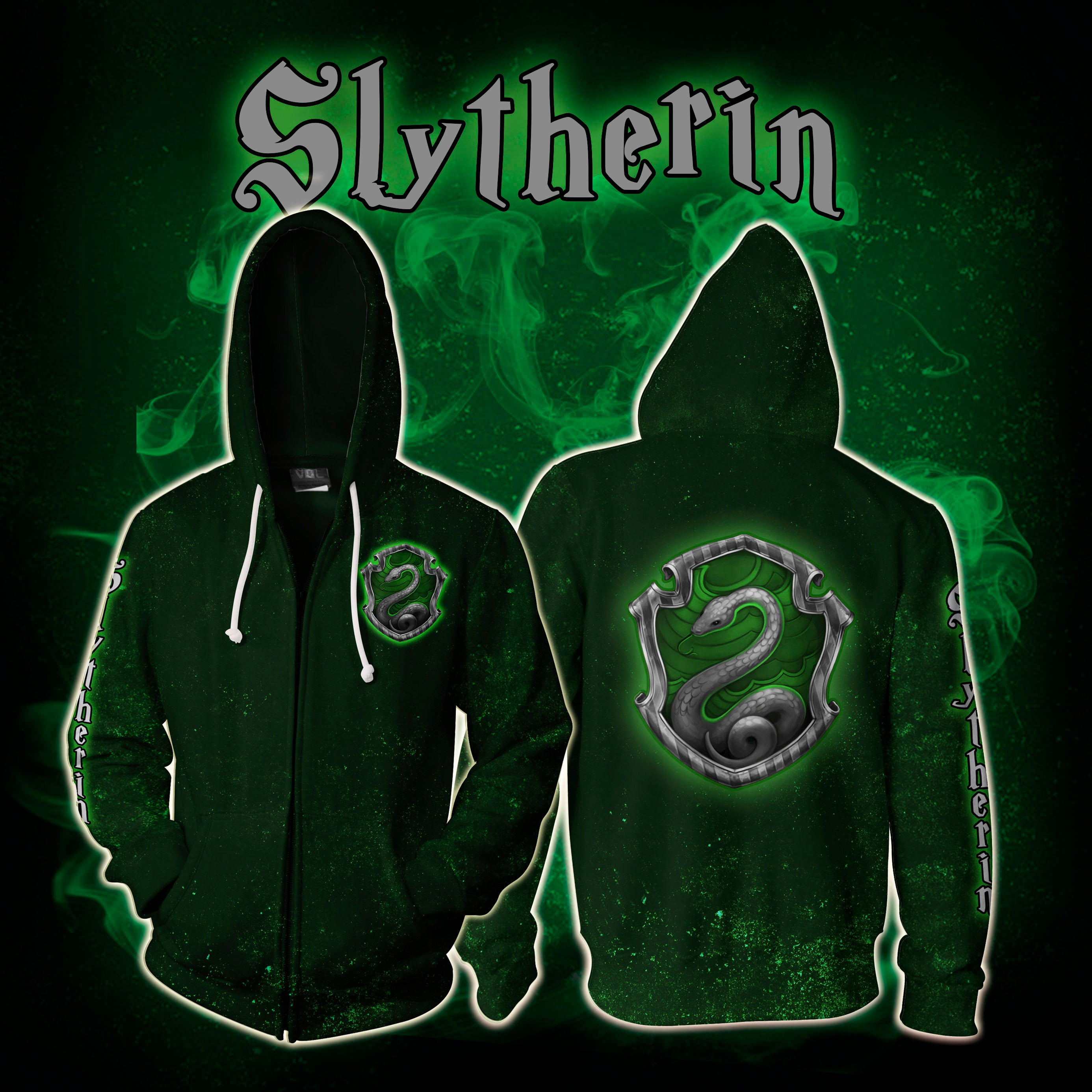 Slytherin Logo Harry Potter 3D Zip Up Hoodie