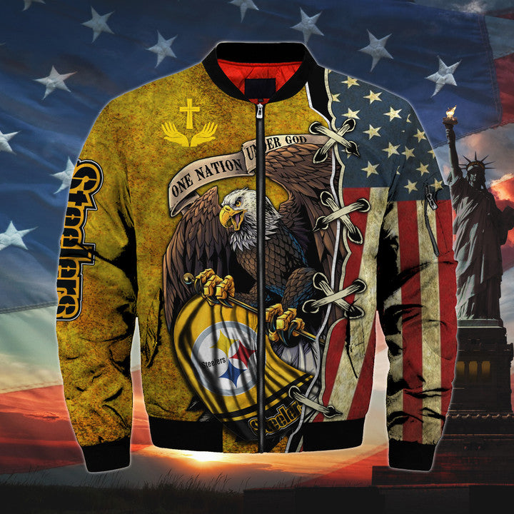 Men's One Nation Under God Pittsburgh Steelers Bomber Jackets
