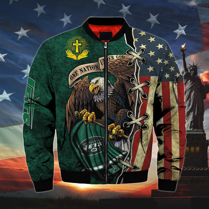 Men's One Nation Under God New York Jets Bomber Jackets