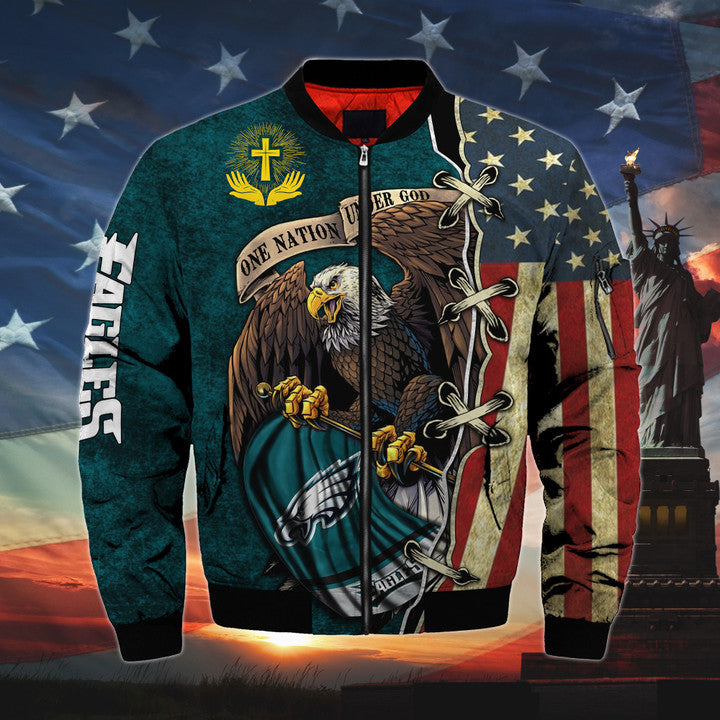 Men's One Nation Under God Philadelphia Eagles Bomber Jackets