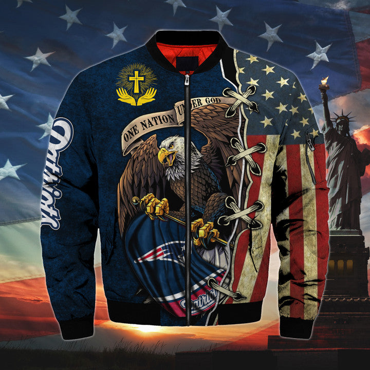 Men's One Nation Under God New England Patriots Bomber Jackets