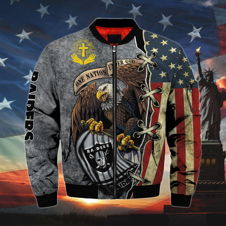 Men's One Nation Under God Las Vegas Raiders Bomber Jackets