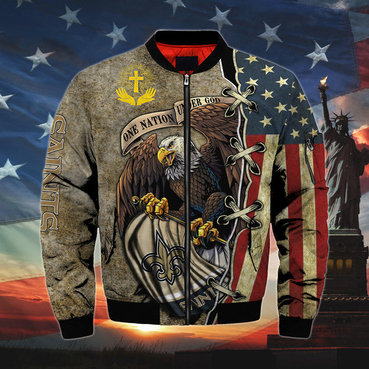 Men's One Nation Under God New Orleans Saints Bomber Jackets