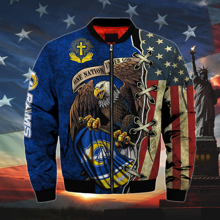 Men's One Nation Under God Los Angeles Rams Bomber Jackets