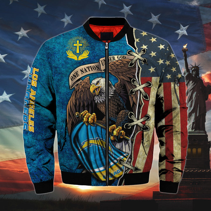 Men's One Nation Under God Los Angeles Chargers Bomber Jackets