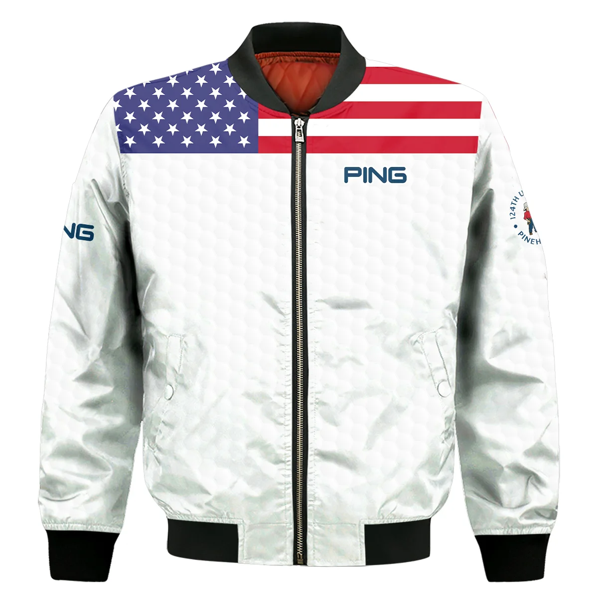Ping 124Th U.S. Open Pinehurst Bomber Jacket Usa Flag Golf Pattern Bomber Jacket For Men Women