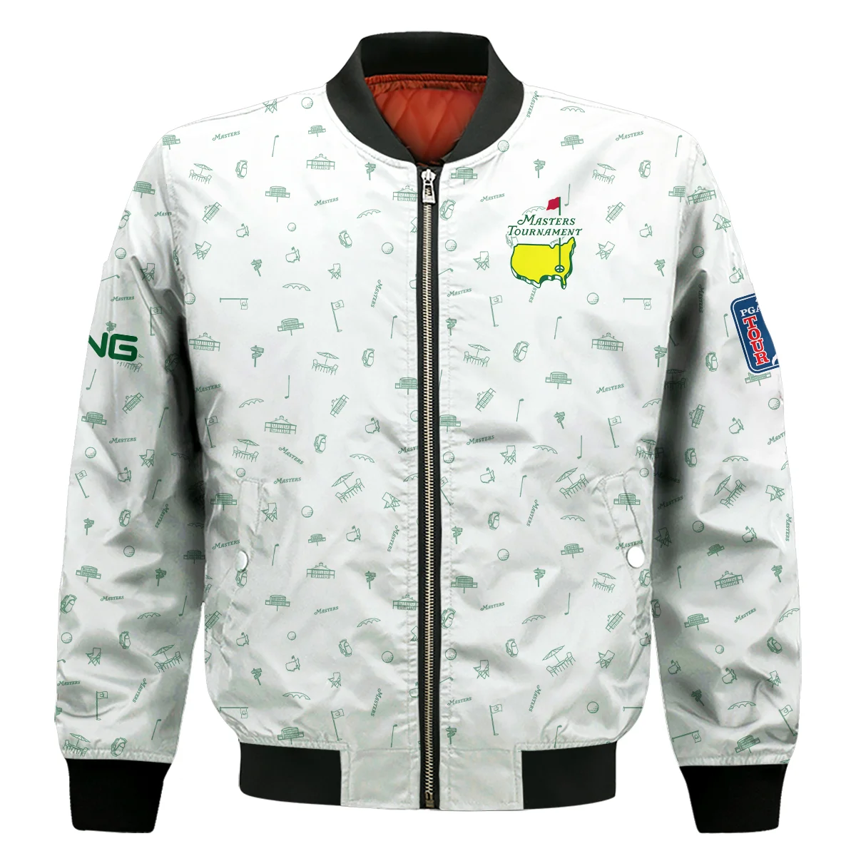 Golf Masters Tournament Ping Bomber Jacket Augusta Icons Pattern White Green Golf Sports Bomber Jacket For Men Women