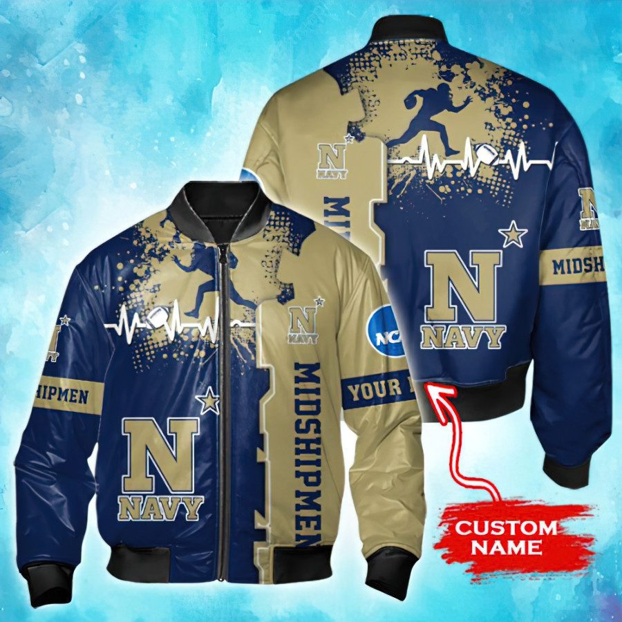 Ncaa Navy Midshipmen Tide Custom Name Bomber Jacket