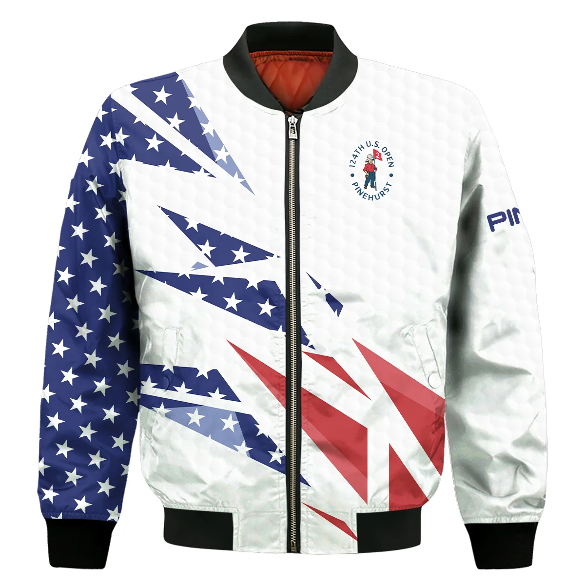 124Th U.S. Open Pinehurst Ping Bomber Jacket Golf Pattern White Usa Flag Bomber Jacket For Men Women