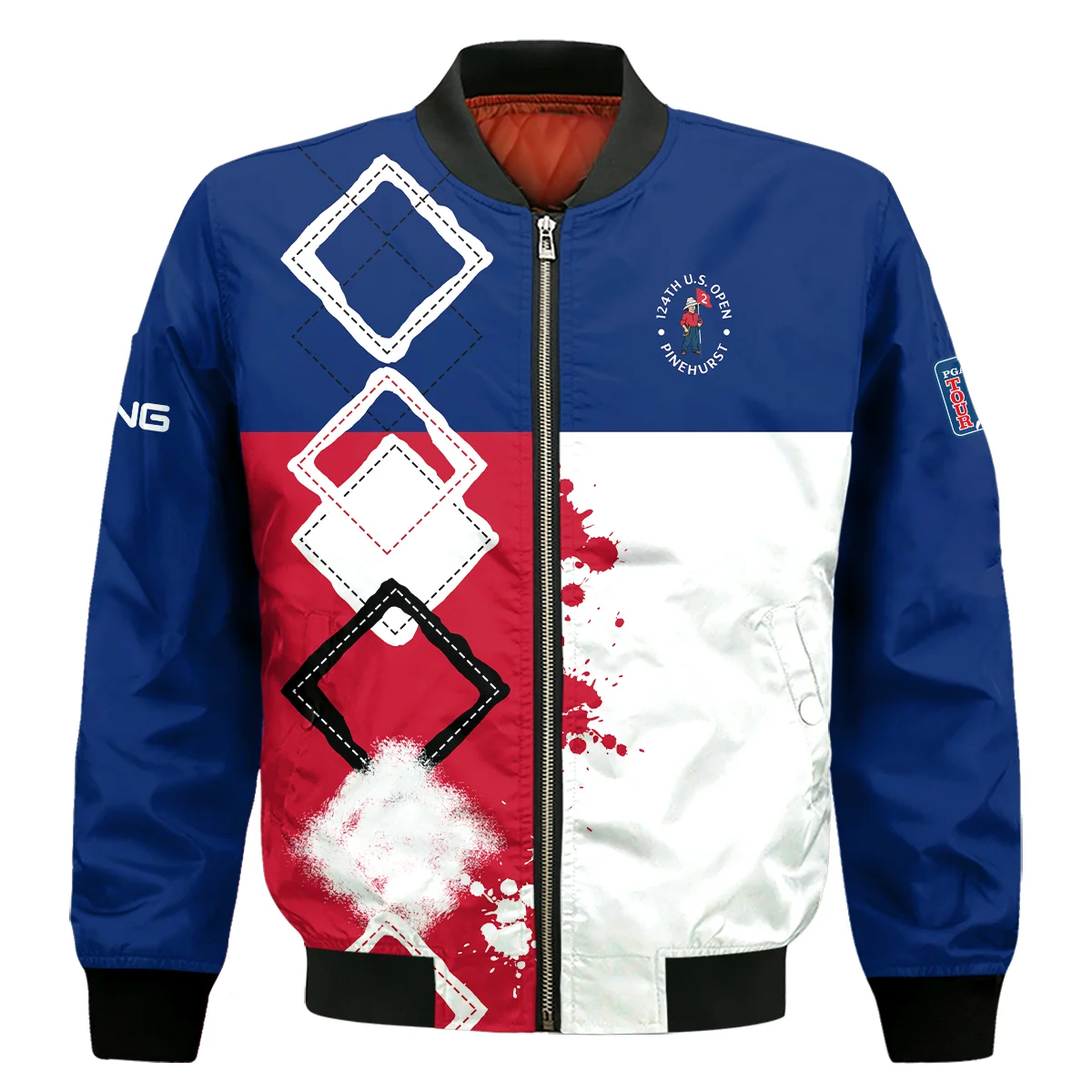 124Th U.S. Open Pinehurst Ping Bomber Jacket Blue Red White Pattern Grunge Bomber Jacket For Men Women