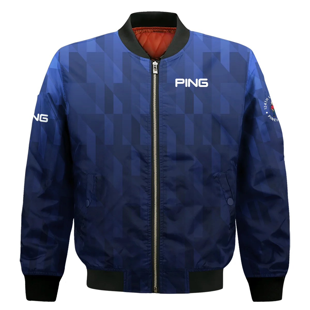 Ping 124Th U.S. Open Pinehurst Golf Sport Bomber Jacket Blue Fabric Geometric Pattern Bomber Jacket For Men Women