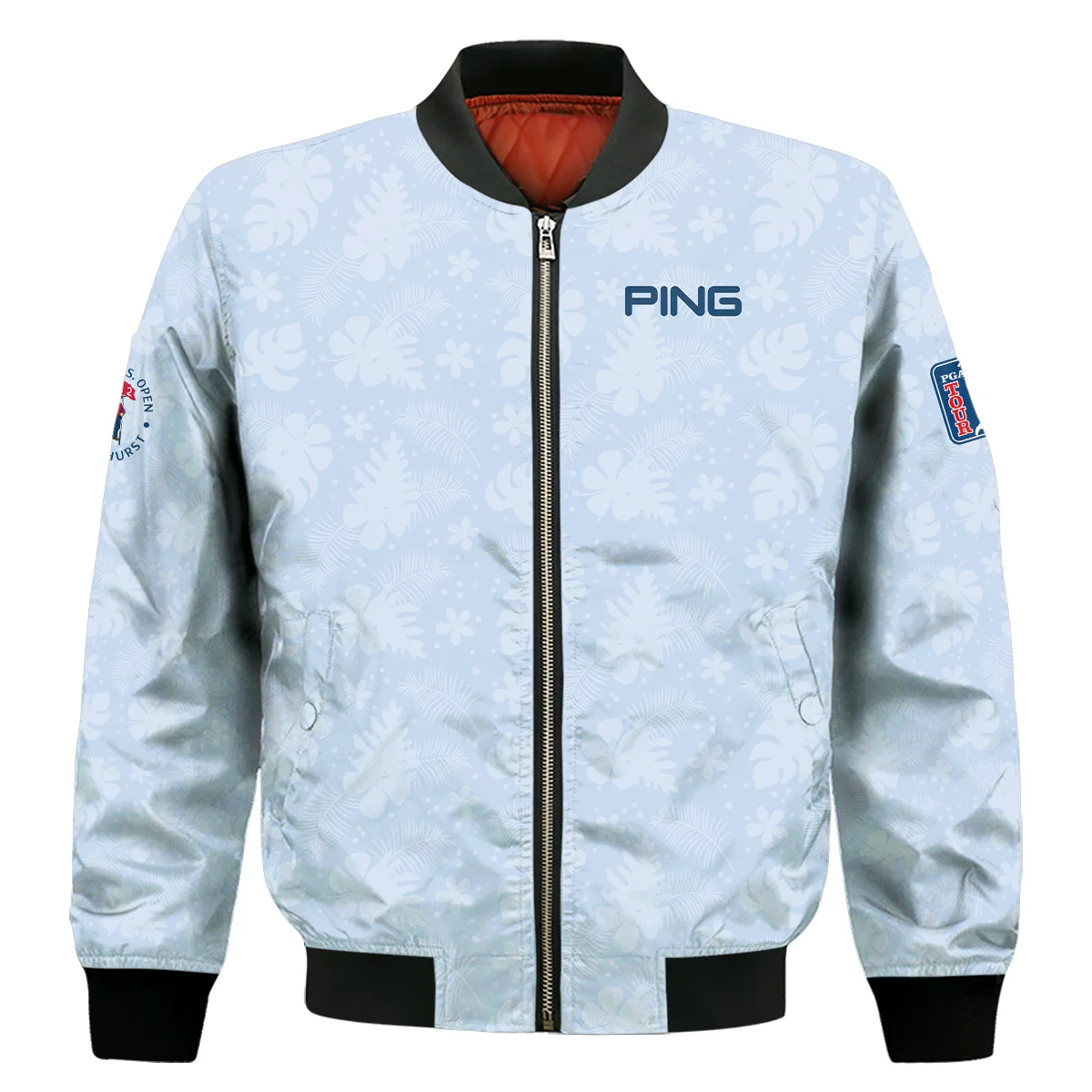 124Th U.S. Open Pinehurst Ping Golf Bomber Jacket Light Blue Pastel Floral Hawaiian Pattern Bomber Jacket For Men Women