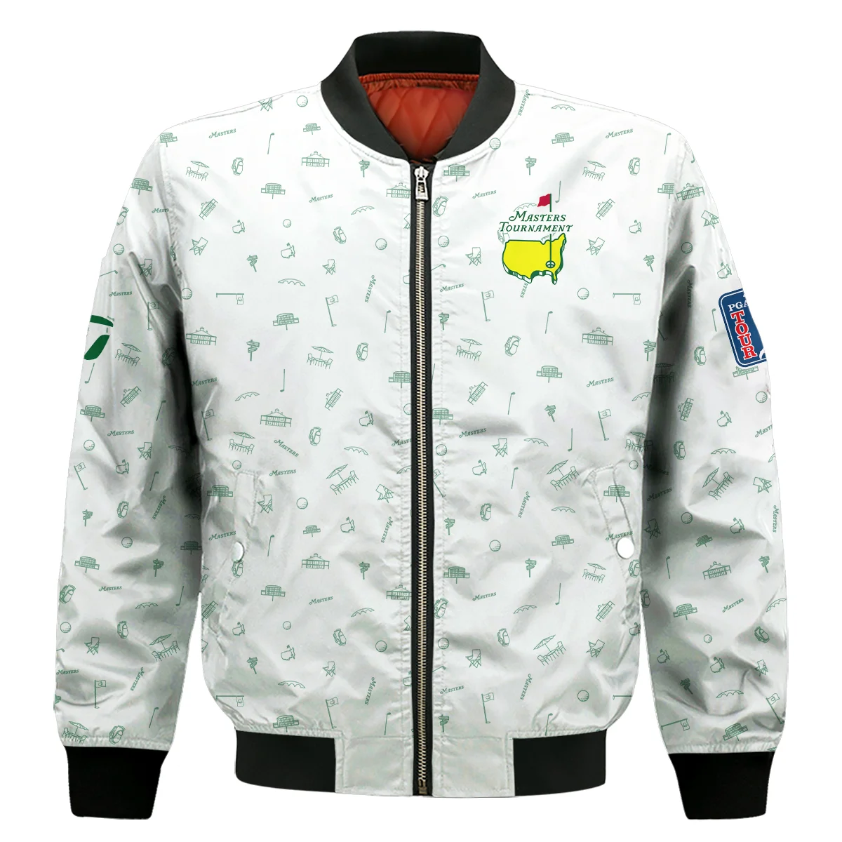 Golf Masters Tournament Taylor Made Bomber Jacket Augusta Icons Pattern White Green Golf Sports Bomber Jacket For Men Women