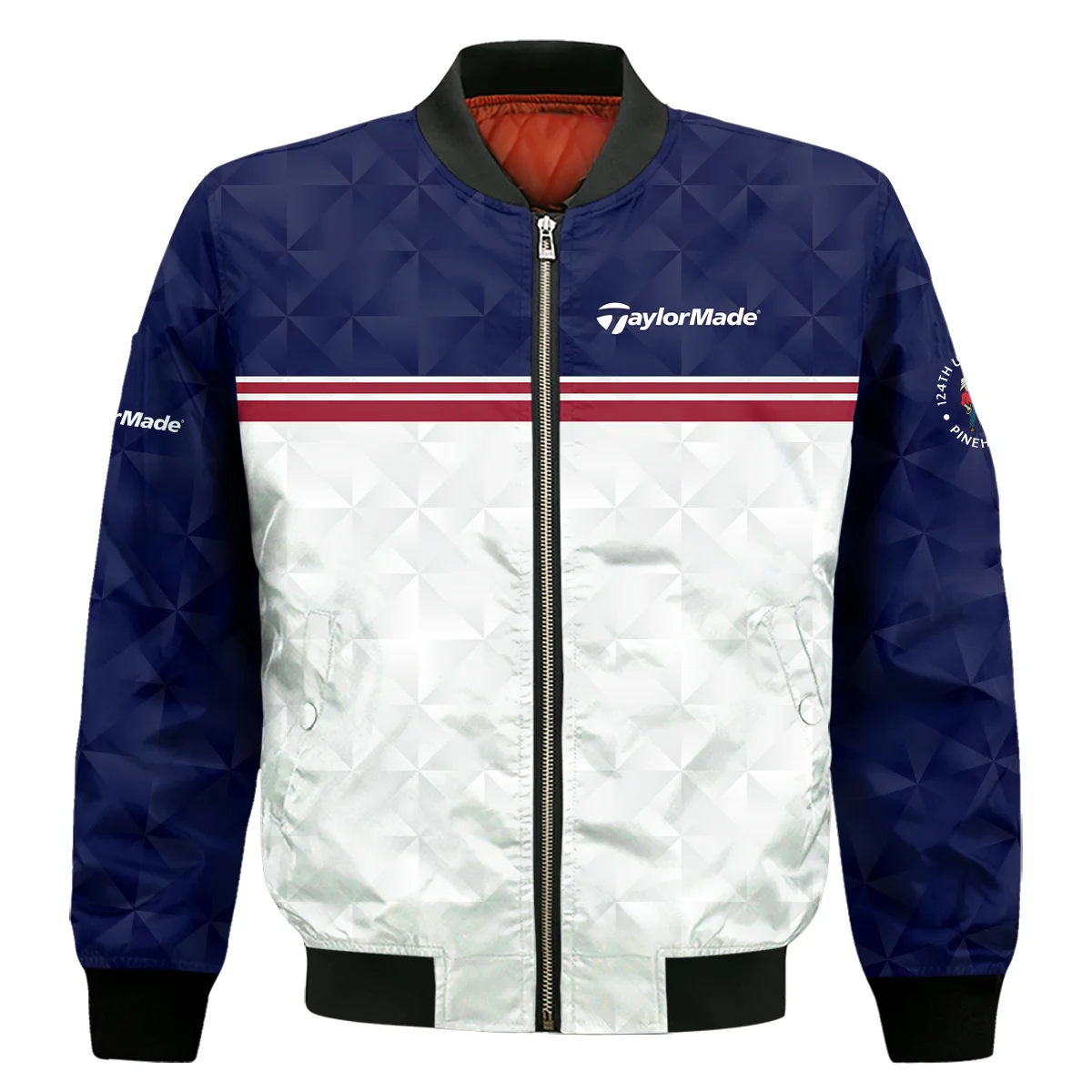 Golf Sport 124Th U.S. Open Pinehurst Taylor Made Bomber Jacket Dark Blue White Abstract Geometric Triangles Bomber Jacket For Men Women