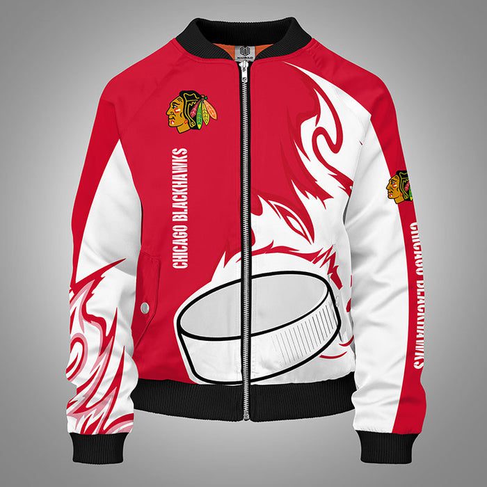 Chicago Blackhawks Red Unisex Zipper Bomber Jacket For Women Men