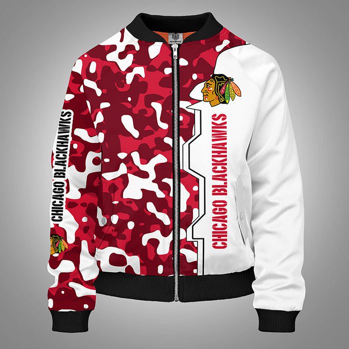 Chicago Blackhawks Camouflage Red Bomber Jacket For Women Men