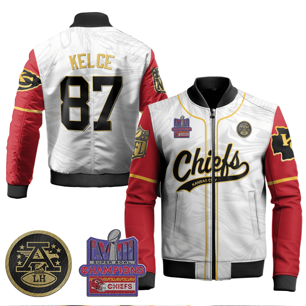Travis Kelce 87 Kansas City Chiefs Super Bowl Champion Color Bomber Jacket