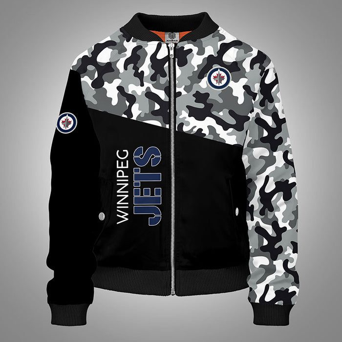 Winnipeg Jets Camouflage Blue Bomber Jacket For Women Men
