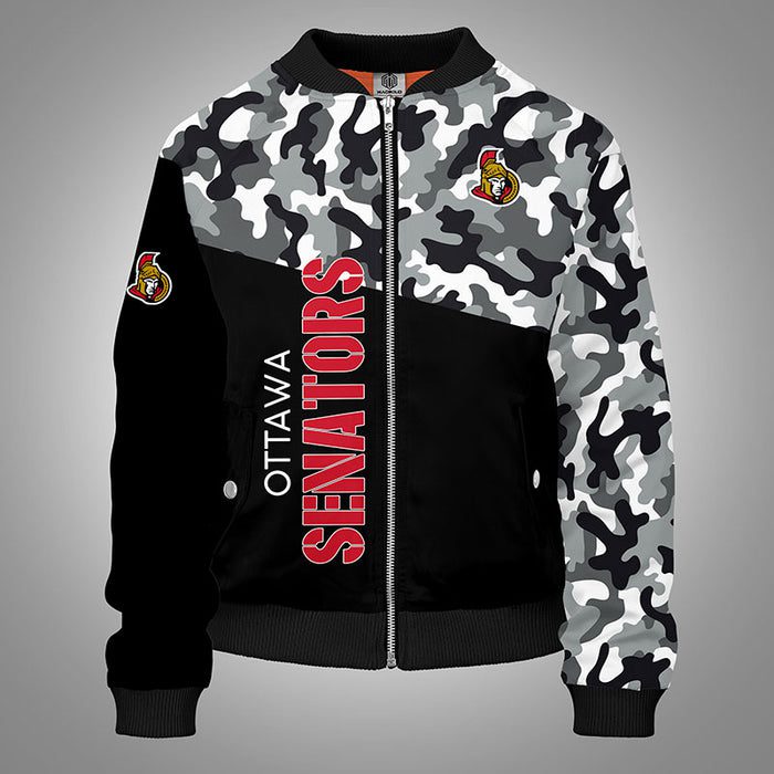 Ottawa Senators Camouflage Black Bomber Jacket For Women Men