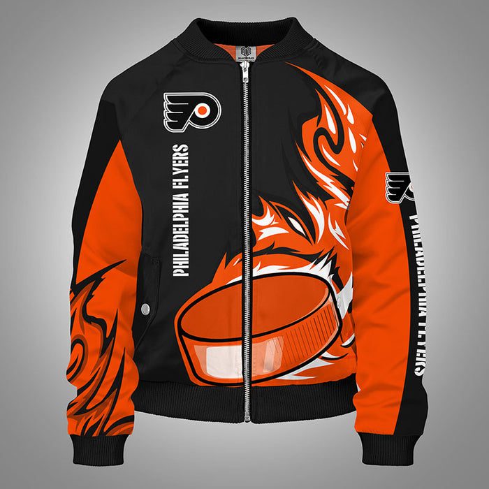 Philadelphia Flyers Orange Zipper Bomber Jacket For Women Men