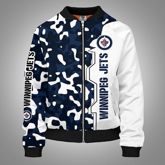 Winnipeg Jets Camouflage Blue Zipper Bomber Jacket For Women Men
