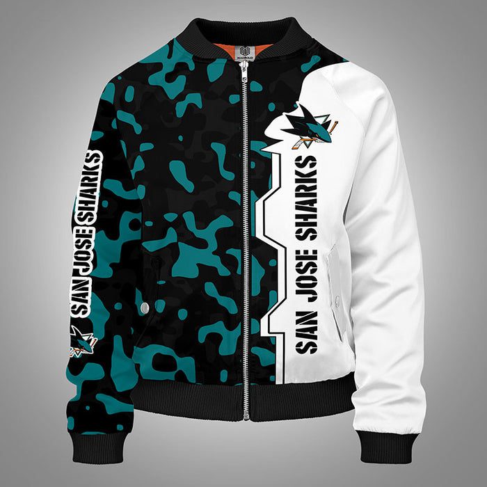 San Jose Sharks Camouflage Green Zipper Bomber Jacket For Women Men