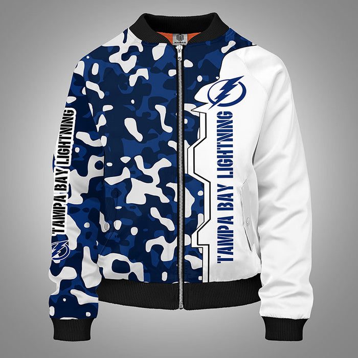 Tampa Bay Lightning Camouflage Blue Bomber Jacket For Women Men