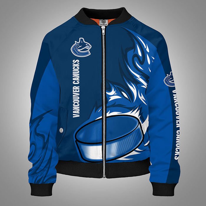 Vancouver Canucks Blue Zipper Bomber Jacket For Women Men