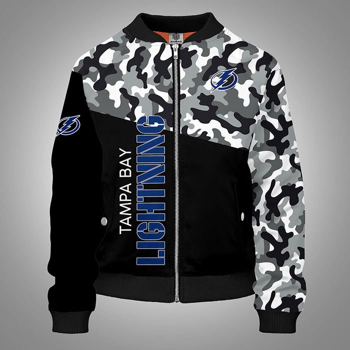 Tampa Bay Lightning Camouflage Black Bomber Jacket For Women Men